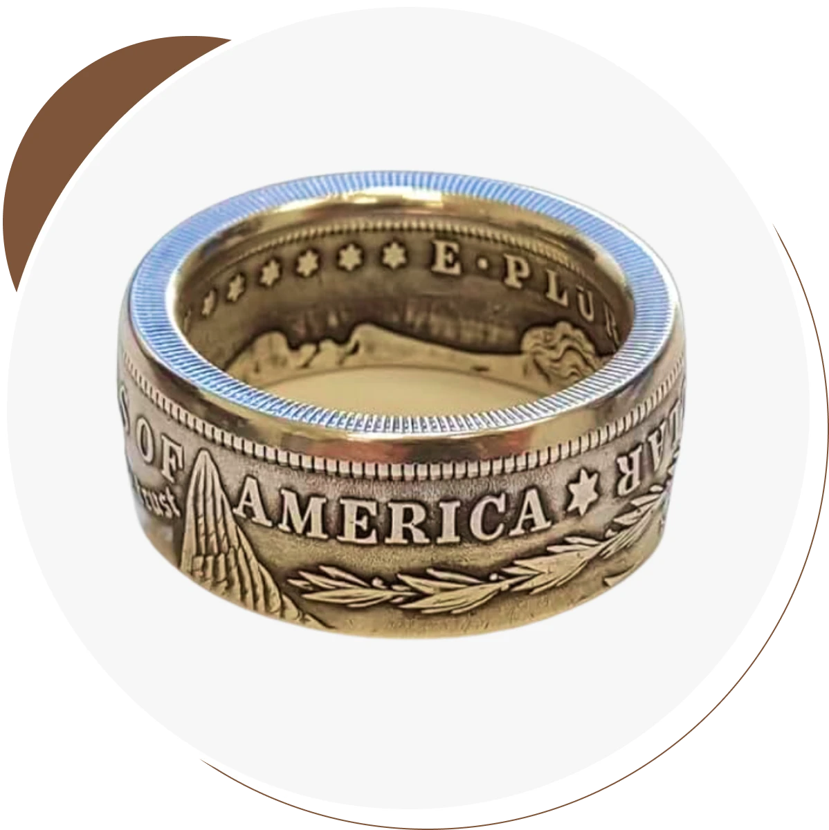 Coin ring with engraved American details